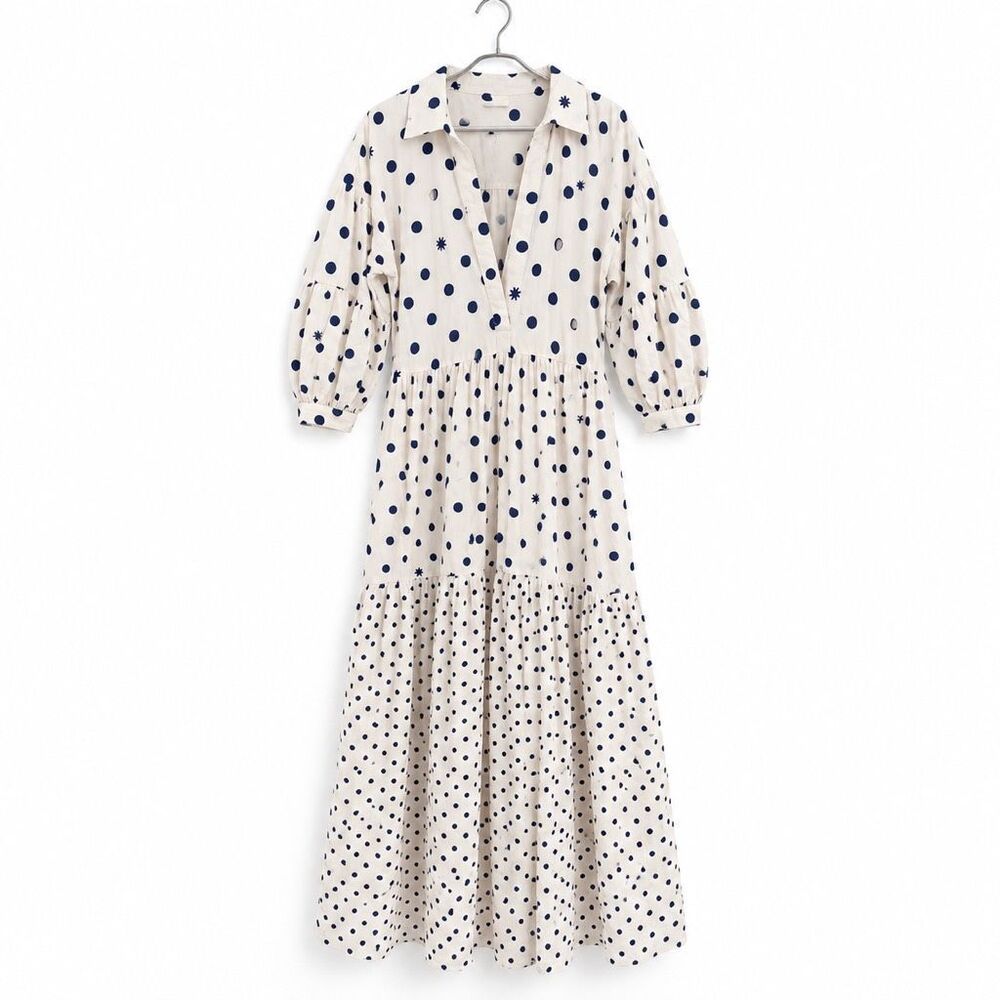 Anthropologie Celandine Carolita Tiered Maxi Shirtdress Dark Navy Size Small